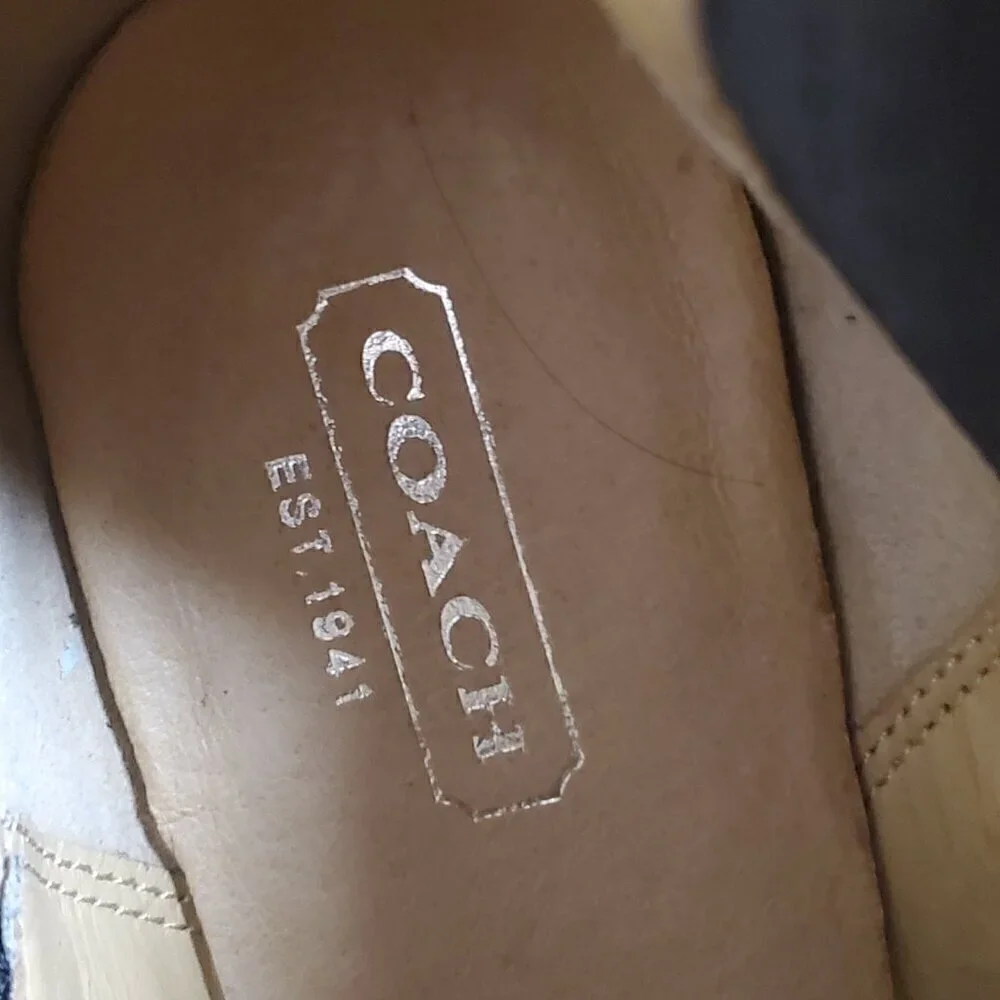 Coach Letty Suede Ankle Wedge Heel Boots Bootie Metal Logo Black Womens‎ 7.5 B